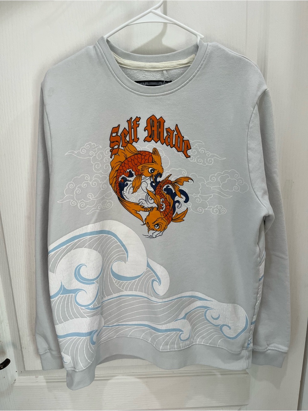 Blind Rooster Self Made Large L Sweatshirt Gray Waves Koi Fish Ying Yang
